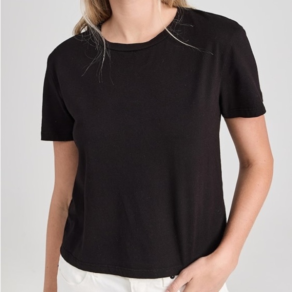 Stateside 100% Linen Black Fitted Short Sleeve Tee EUC Size XS
